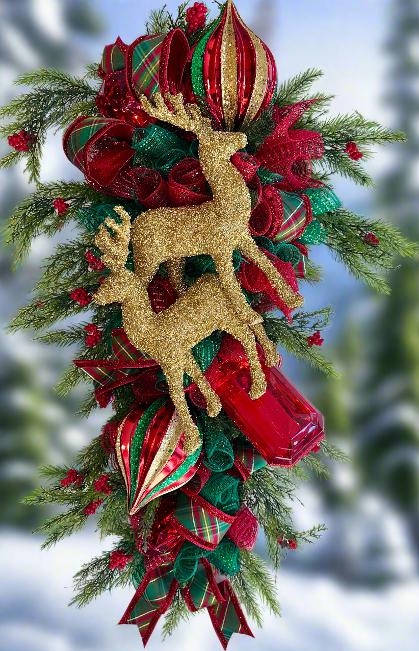 Golden Reindeer Front Door Swag